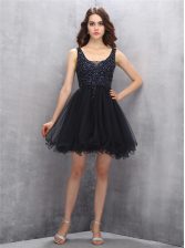  Square Mini Length Zipper Homecoming Dress Black for Prom with Beading