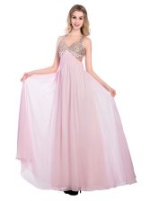 Ideal Tulle V-neck Sleeveless Criss Cross Beading and Bowknot Prom Dresses in Lilac