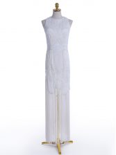 Perfect Scoop Sleeveless Zipper Prom Dress White Chiffon