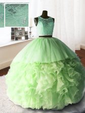 Super Scoop Sleeveless Brush Train Zipper With Train Beading and Lace and Ruffles Sweet 16 Dress