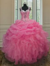 Exceptional Floor Length Baby Pink 15 Quinceanera Dress Straps Sleeveless Zipper