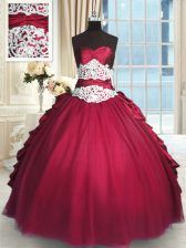 Cheap Pick Ups Red Long Sleeves Taffeta and Tulle Zipper Sweet 16 Quinceanera Dress for Military Ball and Sweet 16 and Quinceanera
