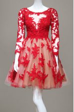  Scoop Long Sleeves Lace Prom Dresses Appliques Zipper
