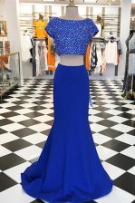  Short Sleeves Sweep Train Beading Zipper Prom Gown
