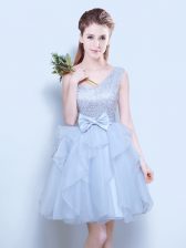 One Shoulder Grey Sleeveless Organza Lace Up Quinceanera Court of Honor Dress for Prom and Party and Wedding Party
