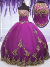  Ball Gowns Ball Gown Prom Dress Fuchsia Strapless Tulle Sleeveless Floor Length Zipper