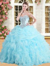  Baby Blue Sweetheart Neckline Appliques and Ruffles and Pick Ups Ball Gown Prom Dress Sleeveless Lace Up