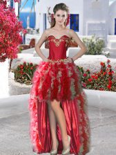 Deluxe Sleeveless Appliques and Ruffles Lace Up Prom Dress