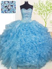 Captivating Pick Ups Floor Length Ball Gowns Sleeveless Baby Blue Quince Ball Gowns Lace Up