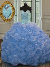 Affordable Baby Blue Ball Gowns Organza Sweetheart Sleeveless Beading Floor Length Lace Up Sweet 16 Dresses