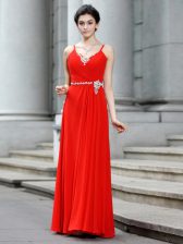 Suitable Coral Red Sleeveless Chiffon Zipper for Prom and Party