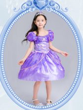  Square Lavender Side Zipper Flower Girl Dresses Beading and Bowknot Short Sleeves Knee Length