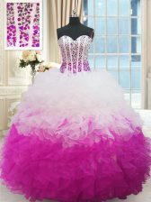 Amazing Multi-color Ball Gowns Organza Sweetheart Sleeveless Beading and Ruffles Floor Length Lace Up Quince Ball Gowns