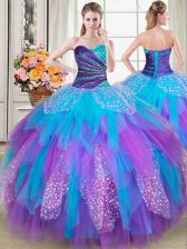 Clearance Sweetheart Sleeveless Ball Gown Prom Dress Floor Length Beading and Ruffles Multi-color Tulle