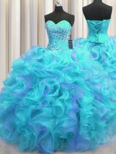  Multi-color Vestidos de Quinceanera Military Ball and Sweet 16 and Quinceanera with Beading and Ruffles Sweetheart Sleeveless Lace Up