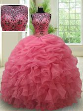 Cheap Scoop Pick Ups See Through Floor Length Pink Quinceanera Dress Bateau Sleeveless Lace Up