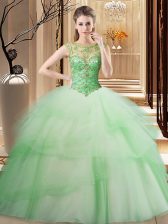  Scoop Apple Green Sleeveless Beading and Ruffled Layers Lace Up Vestidos de Quinceanera