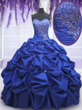 Pretty Floor Length Lace Up Quinceanera Dresses Royal Blue for Military Ball and Sweet 16 and Quinceanera with Beading and Pick Ups