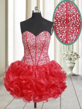  Red Sweetheart Neckline Beading and Ruffles Sleeveless Lace Up