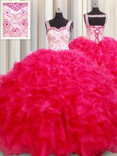  Ball Gowns Sweet 16 Quinceanera Dress Hot Pink Straps Organza Sleeveless Floor Length Lace Up