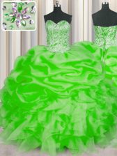  Ball Gowns Organza Sweetheart Sleeveless Beading and Ruffles and Pick Ups Floor Length Lace Up Sweet 16 Dresses