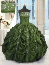  Floor Length Green Quinceanera Gown Taffeta Sleeveless Beading and Pick Ups