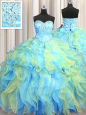  Multi-color Organza Lace Up Sweet 16 Quinceanera Dress Sleeveless Floor Length Beading and Appliques and Ruffles