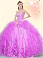  Lilac Tulle Lace Up 15 Quinceanera Dress Sleeveless Asymmetrical Beading and Appliques and Ruffles
