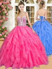 New Arrival Floor Length Hot Pink 15 Quinceanera Dress Sweetheart Sleeveless Lace Up