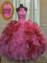  Multi-color Organza Lace Up Sweet 16 Dress Sleeveless Floor Length Beading and Ruffles