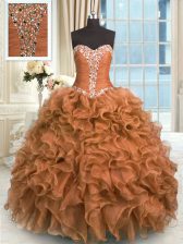  Floor Length Rust Red Quinceanera Gown Sweetheart Sleeveless Lace Up