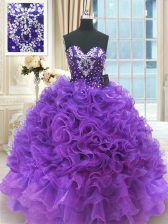 Suitable Ball Gowns Sweet 16 Dress Purple Sweetheart Organza Sleeveless Floor Length Lace Up