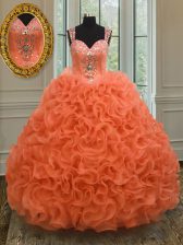  Orange Red Quinceanera Dress Military Ball and Sweet 16 and Quinceanera with Beading and Ruffles Straps Sleeveless Zipper
