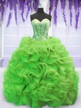 Decent Sleeveless Sweep Train Beading and Ruffles Quinceanera Gown