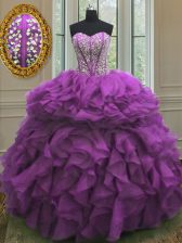  Beading and Ruffles Sweet 16 Dress Purple Lace Up Sleeveless Floor Length