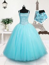  Sleeveless Beading and Sequins Lace Up Kids Pageant Dress