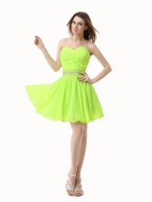 Custom Made Green Zipper Prom Gown Beading Sleeveless Knee Length
