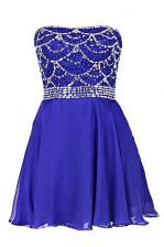  Royal Blue Sleeveless Knee Length Beading Zipper Prom Evening Gown