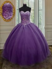 Best Purple Lace Up Ball Gown Prom Dress Beading Sleeveless Floor Length