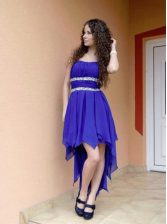 Luxurious Royal Blue Homecoming Dress Prom and Party with Beading Strapless Sleeveless Zipper