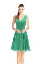 Exquisite Knee Length Zipper Prom Dress Green for Prom and Party with Ruching