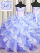 Fantastic Two Tone Visible Boning Multi-color Sleeveless Organza Lace Up Quinceanera Dresses for Military Ball and Sweet 16 and Quinceanera