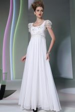 Sophisticated Scoop Sleeveless Chiffon Floor Length Zipper in White with Beading and Lace