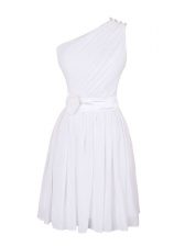  One Shoulder White Sleeveless Hand Made Flower Mini Length Prom Party Dress