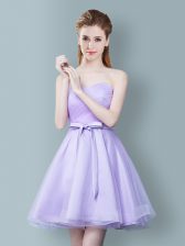 Shining Lavender Sleeveless Ruching and Bowknot Knee Length Quinceanera Court Dresses