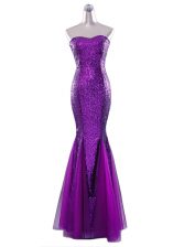 Luxurious Mermaid Eggplant Purple Zipper Strapless Sequins Prom Party Dress Sequined Sleeveless