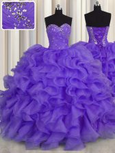 Lavender Quinceanera Dresses Military Ball and Sweet 16 and Quinceanera with Beading and Ruffles Sweetheart Sleeveless Lace Up