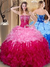 Attractive Organza Sleeveless Floor Length Quinceanera Gowns and Embroidery and Ruffles