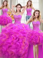 Artistic Four Piece Floor Length Ball Gowns Sleeveless Multi-color Sweet 16 Dresses Lace Up