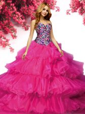 Unique Sweetheart Sleeveless Organza Sweet 16 Dress Beading and Ruffled Layers Lace Up